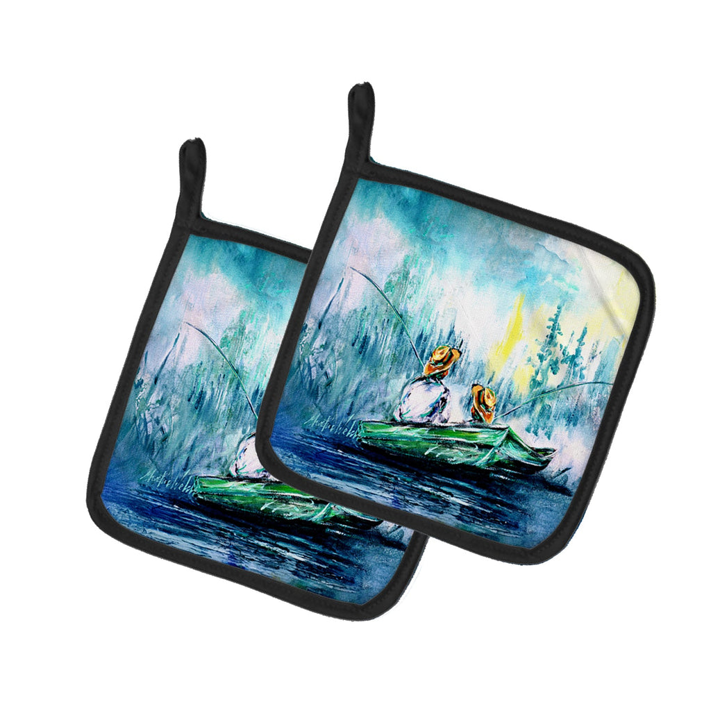 Fishing On The Bayou Pot Holder Set of 2 Heat Resistant Quilted Hot Pads 7.5 x 7.5 Inch, Insulated Kitchen Trivets for Cooking & Baking