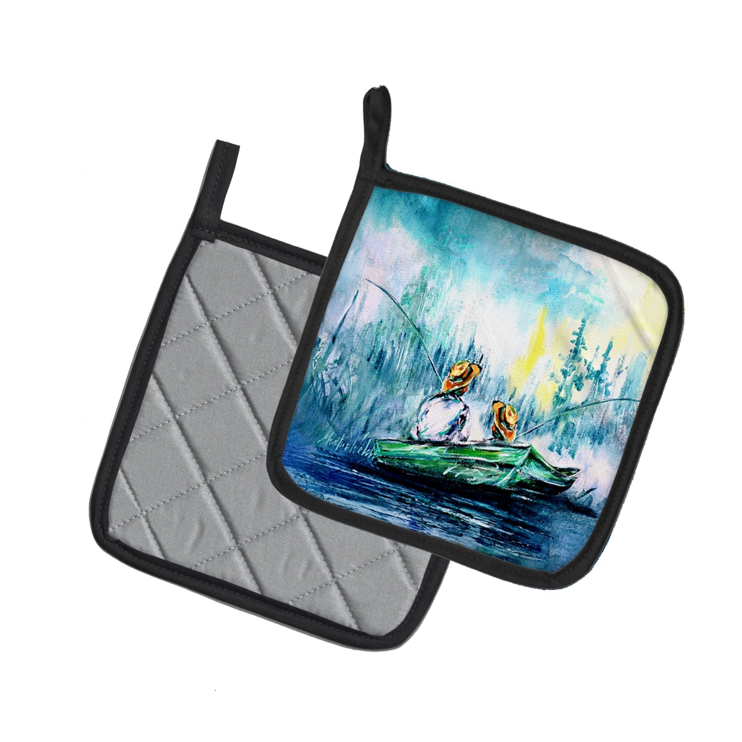 Fishing On The Bayou Pot Holder Set of 2 Heat Resistant Quilted Hot Pads 7.5 x 7.5 Inch, Insulated Kitchen Trivets for Cooking & Baking