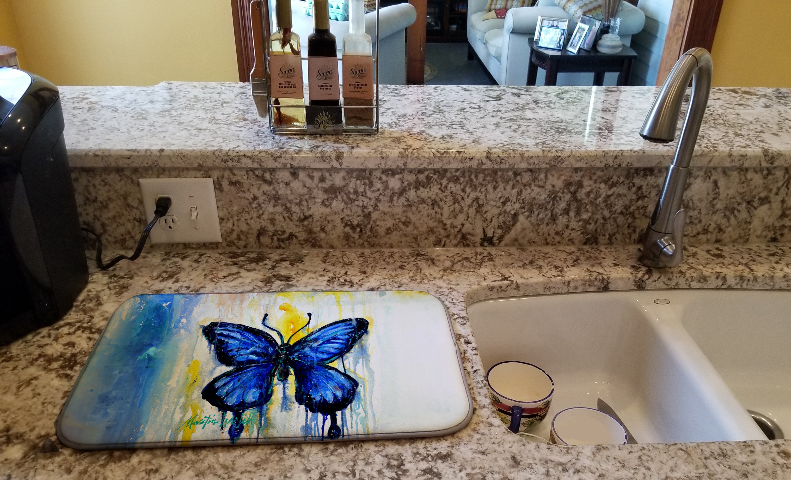Flutter Butterfly Dish Drying Mat Absorbent Dish Drying Mat Pad for Kitchen Counter Dish Drainer Mat for Countertop, 14 x 21", Multicolor