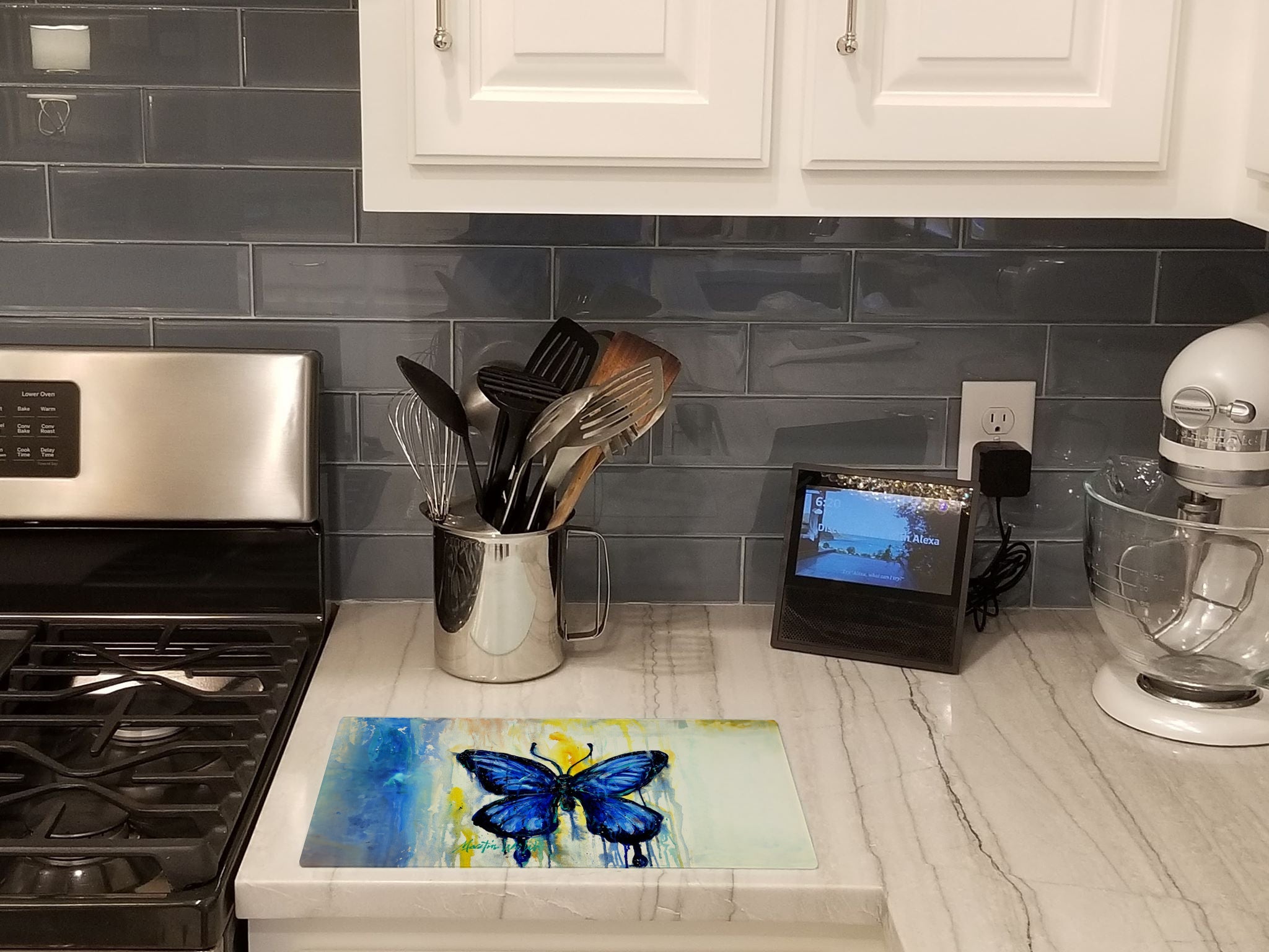 Flutter Butterfly Cutting Board Tempered Glass Kitchen Cutting Surface, Heat Resistant Chopping, Non-Slip Feet, Food Prep & Serving