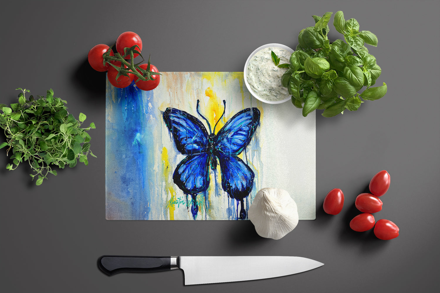 Flutter Butterfly Cutting Board Tempered Glass Kitchen Cutting Surface, Heat Resistant Chopping, Non-Slip Feet, Food Prep & Serving