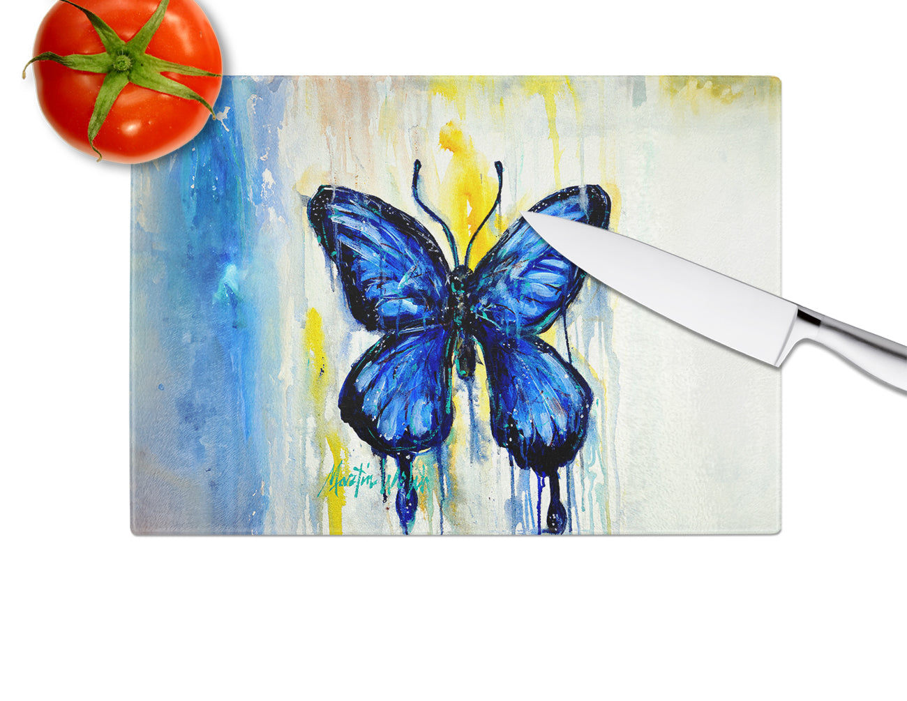 Flutter Butterfly Cutting Board Tempered Glass Kitchen Cutting Surface, Heat Resistant Chopping, Non-Slip Feet, Food Prep & Serving