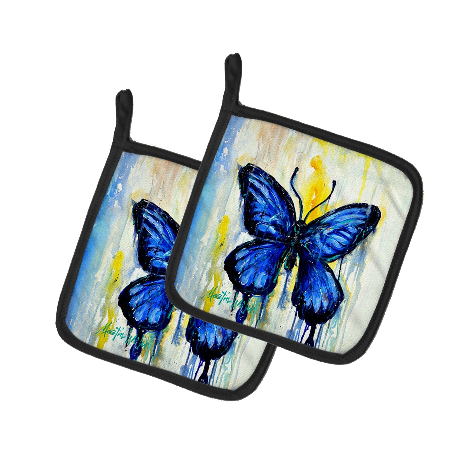 Flutter Butterfly Pot Holder Set of 2 Heat Resistant Quilted Hot Pads 7.5 x 7.5 Inch, Insulated Kitchen Trivets for Cooking & Baking