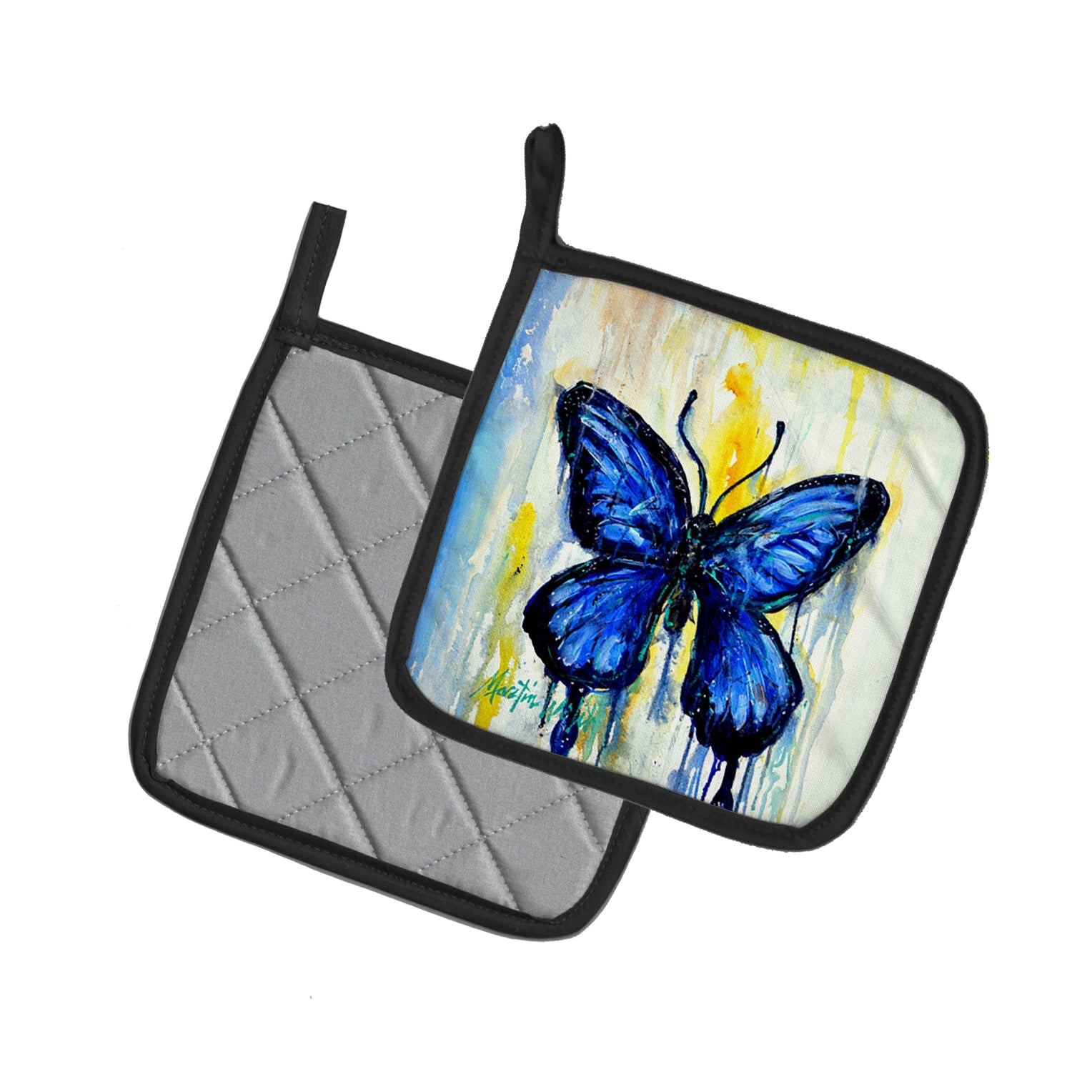 Flutter Butterfly Pot Holder Set of 2 Heat Resistant Quilted Hot Pads 7.5 x 7.5 Inch, Insulated Kitchen Trivets for Cooking & Baking