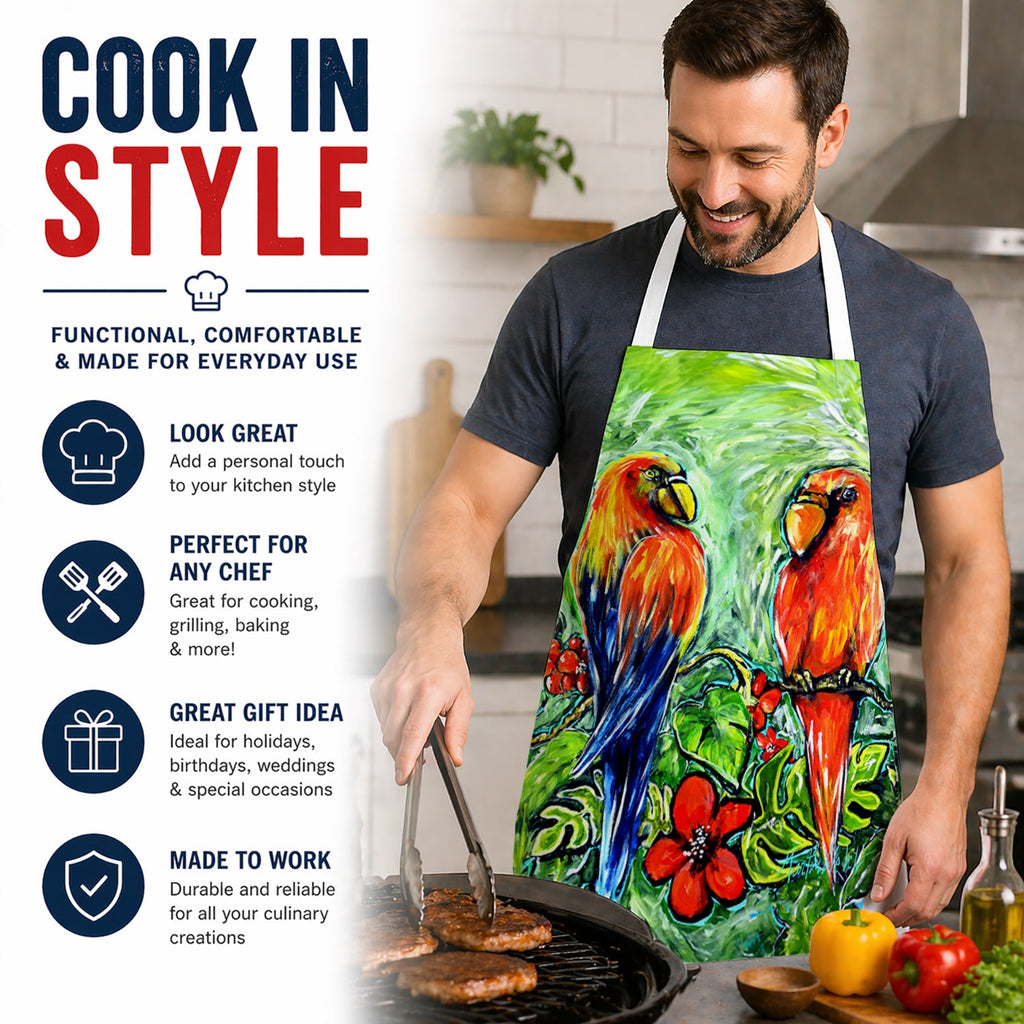 Fred and Freda Parrots Apron Cooking Kitchen Server Baking Crafts Gardening for Adult Women Men, Unisex, Large, Multicolor
