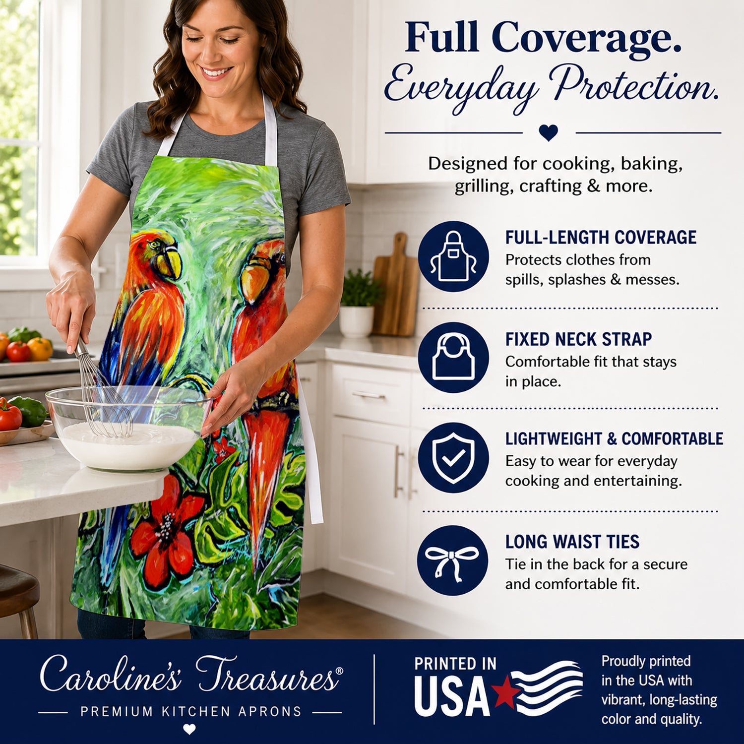 Fred and Freda Parrots Apron Cooking Kitchen Server Baking Crafts Gardening for Adult Women Men, Unisex, Large, Multicolor