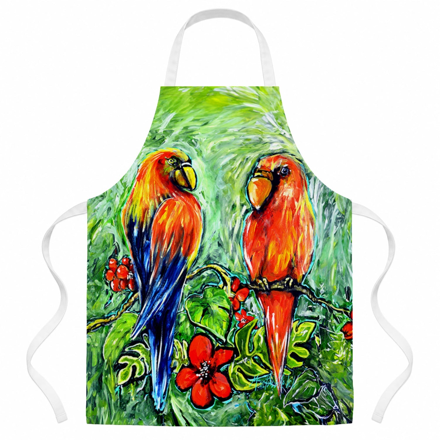 Fred and Freda Parrots Apron Cooking Kitchen Server Baking Crafts Gardening for Adult Women Men, Unisex, Large, Multicolor