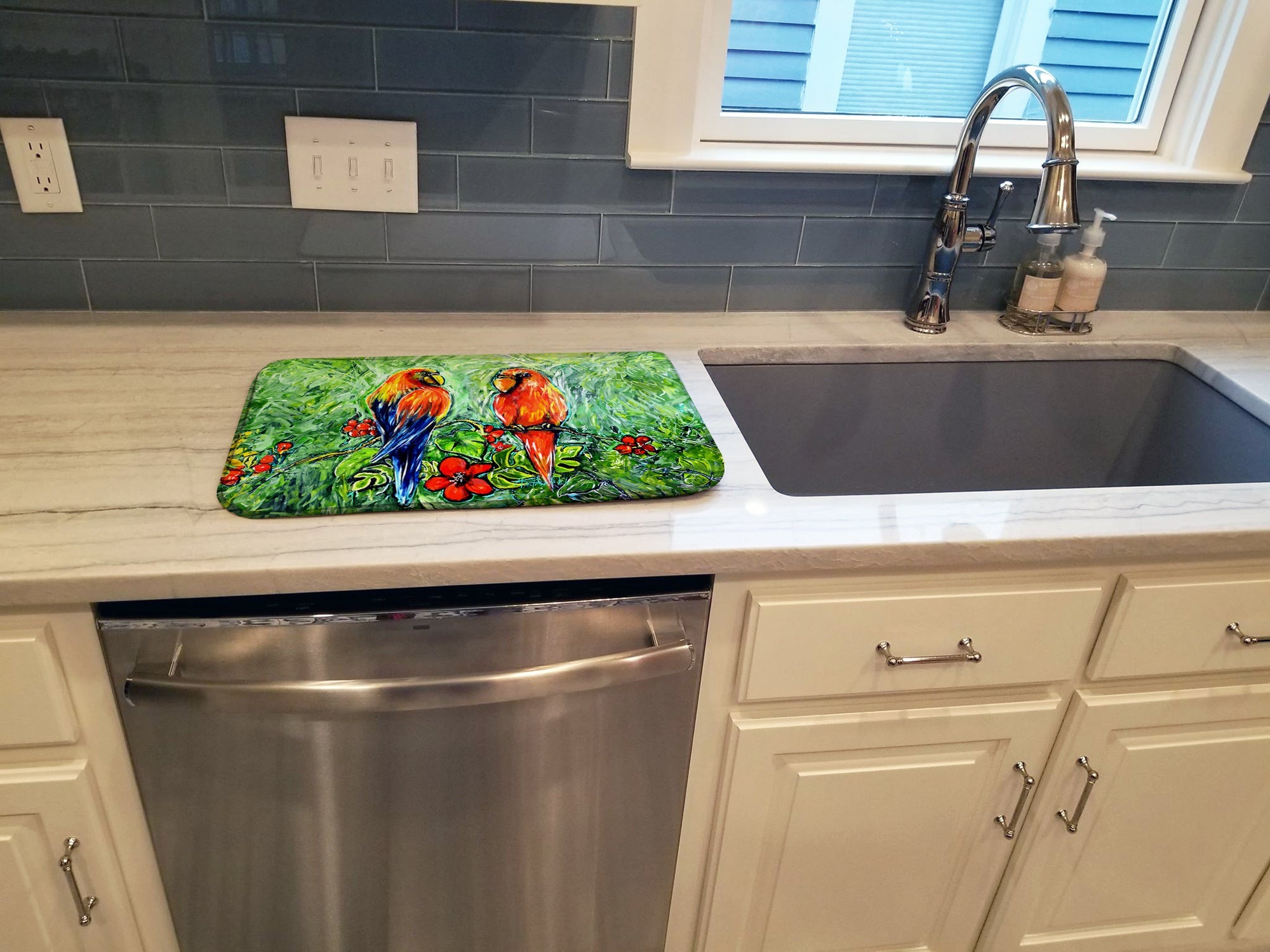Fred and Freda Parrots Dish Drying Mat Absorbent Dish Drying Mat Pad for Kitchen Counter Dish Drainer Mat for Countertop, 14 x 21", Multicolor