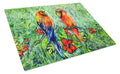Fred and Freda Parrots Cutting Board Tempered Glass Kitchen Cutting Surface, Heat Resistant Chopping, Non-Slip Feet, Food Prep & Serving