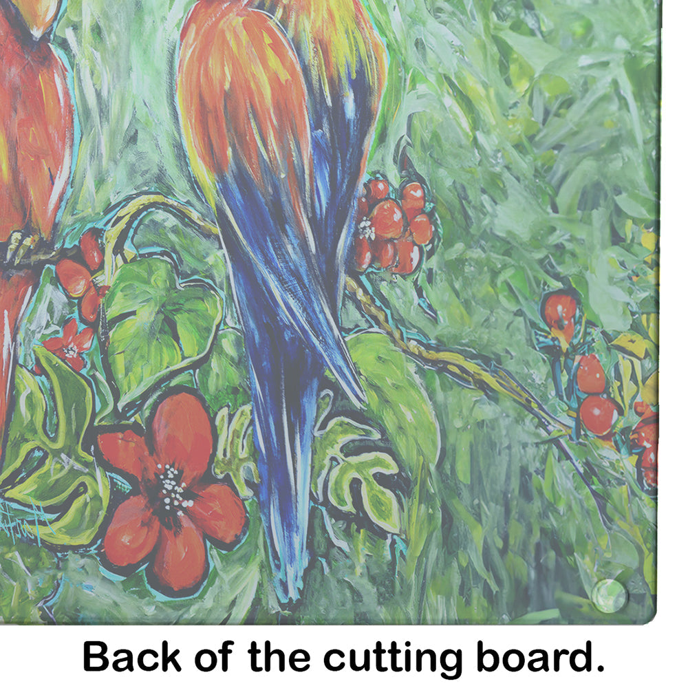 Fred and Freda Parrots Cutting Board Tempered Glass Kitchen Cutting Surface, Heat Resistant Chopping, Non-Slip Feet, Food Prep & Serving