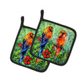 Fred and Freda Parrots Pot Holder Set of 2 Heat Resistant Quilted Hot Pads 7.5 x 7.5 Inch, Insulated Kitchen Trivets for Cooking & Baking