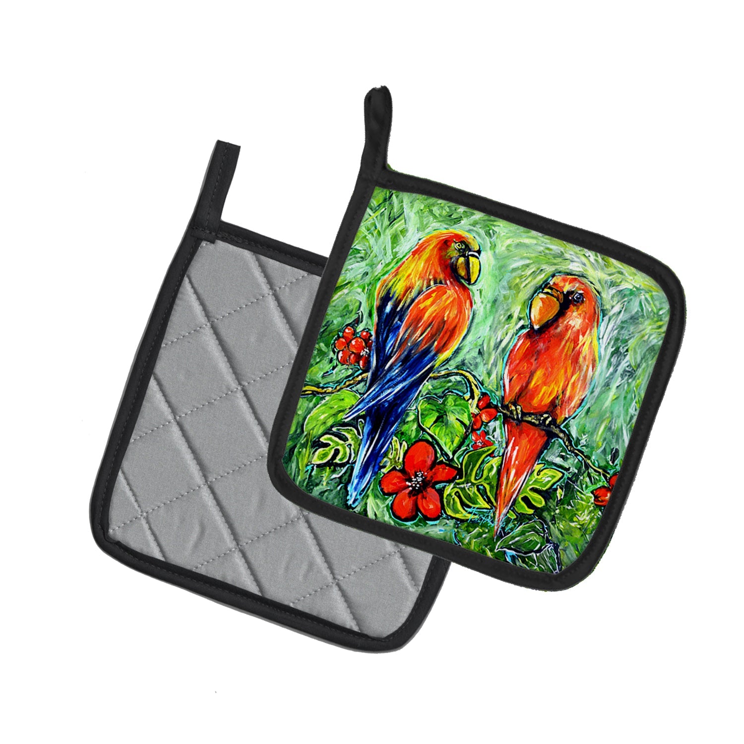 Fred and Freda Parrots Pot Holder Set of 2 Heat Resistant Quilted Hot Pads 7.5 x 7.5 Inch, Insulated Kitchen Trivets for Cooking & Baking