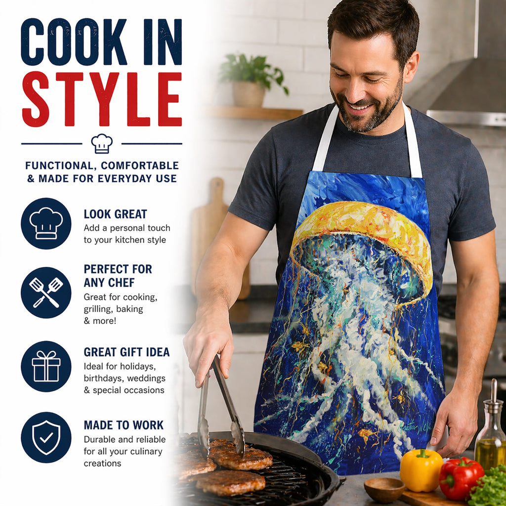 Free Fall Jellyfish Apron Cooking Kitchen Server Baking Crafts Gardening for Adult Women Men, Unisex, Large, Multicolor