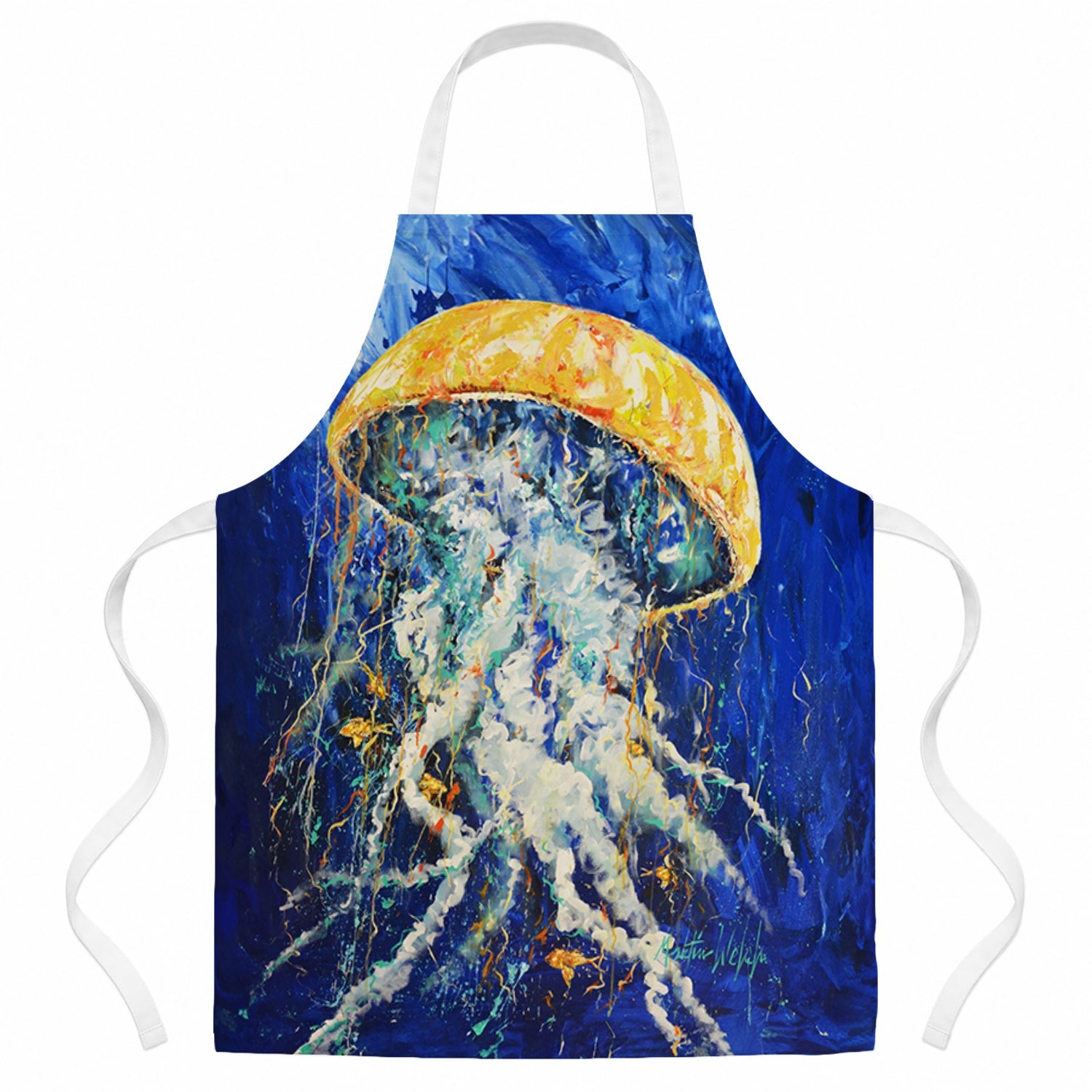 Free Fall Jellyfish Apron Cooking Kitchen Server Baking Crafts Gardening for Adult Women Men, Unisex, Large, Multicolor