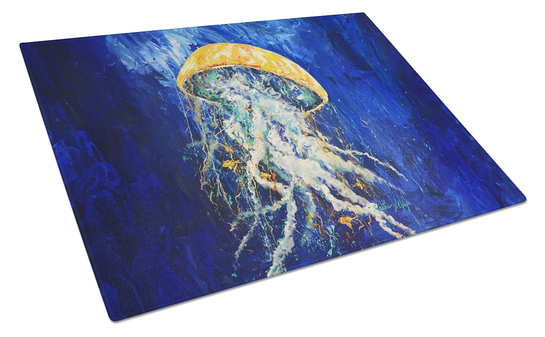 Free Fall Jellyfish Cutting Board Tempered Glass Kitchen Cutting Surface, Heat Resistant Chopping, Non-Slip Feet, Food Prep & Serving
