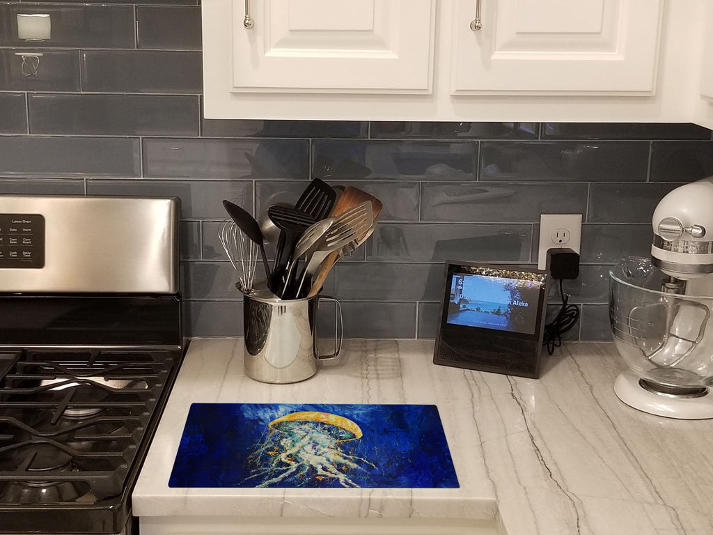 Free Fall Jellyfish Cutting Board Tempered Glass Kitchen Cutting Surface, Heat Resistant Chopping, Non-Slip Feet, Food Prep & Serving