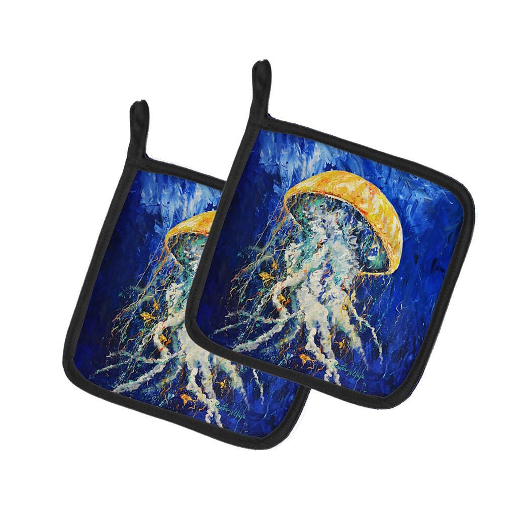 Free Fall Jellyfish Pot Holder Set of 2 Heat Resistant Quilted Hot Pads 7.5 x 7.5 Inch, Insulated Kitchen Trivets for Cooking & Baking