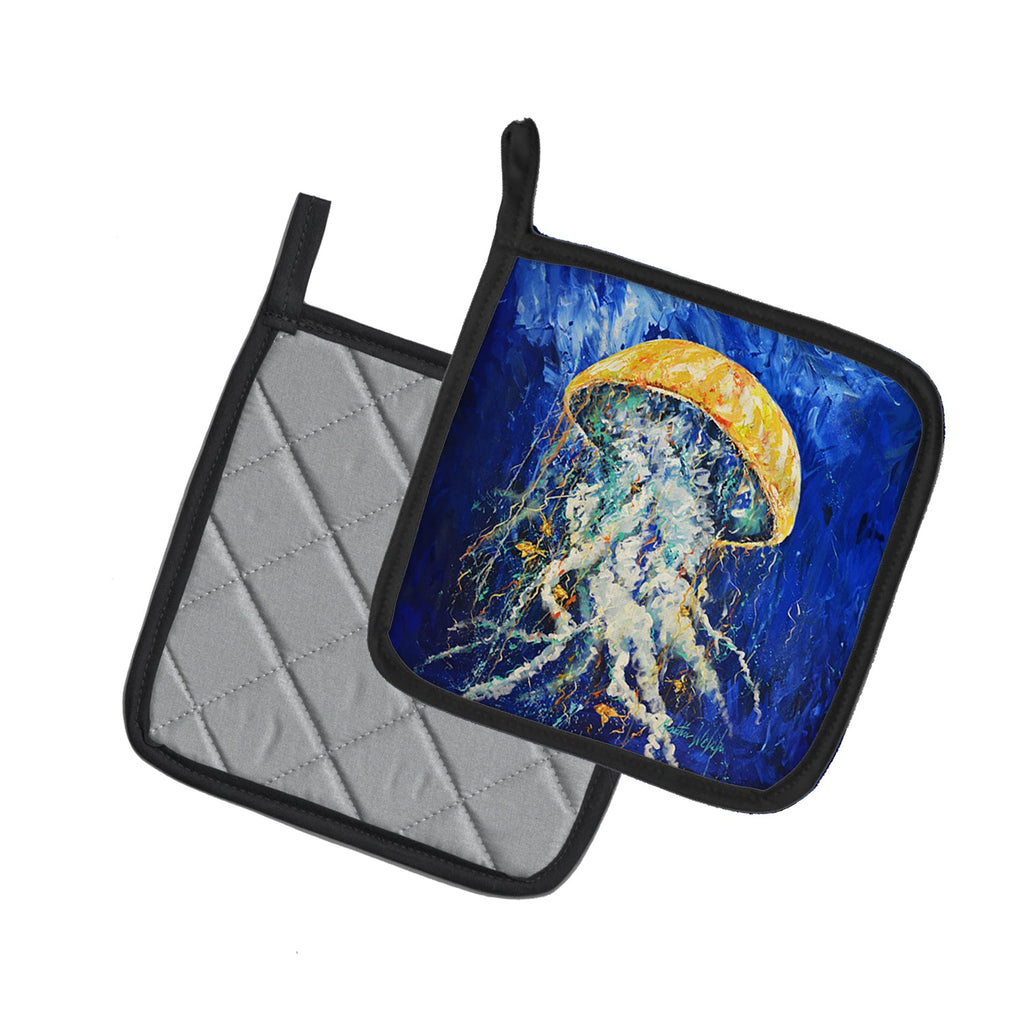 Free Fall Jellyfish Pot Holder Set of 2 Heat Resistant Quilted Hot Pads 7.5 x 7.5 Inch, Insulated Kitchen Trivets for Cooking & Baking
