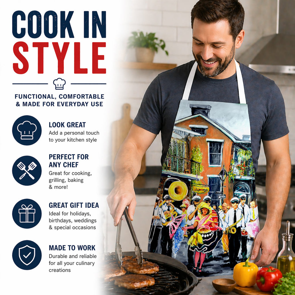 French Quarter Frolic Apron Cooking Kitchen Server Baking Crafts Gardening for Adult Women Men, Unisex, Large, Multicolor