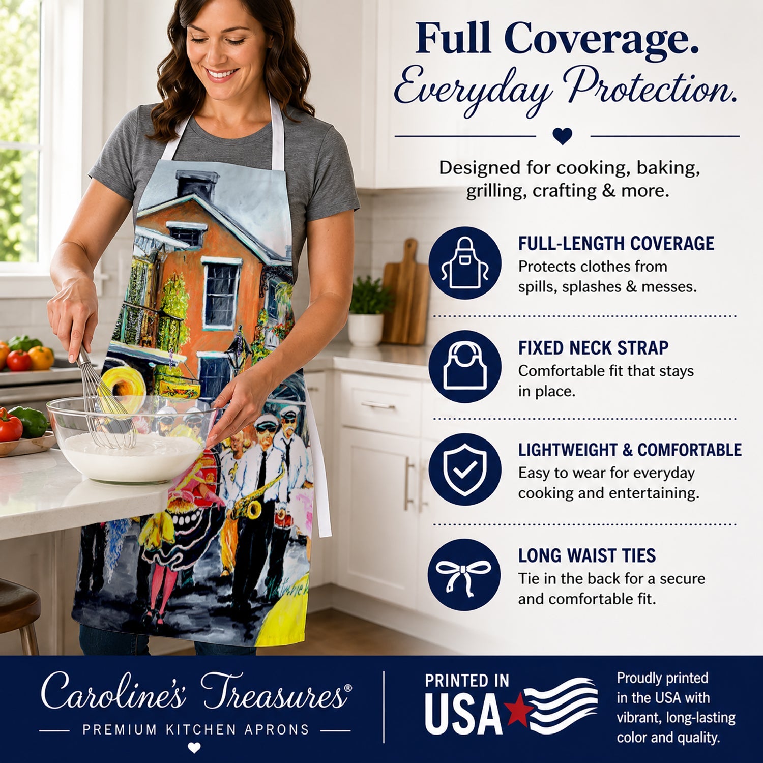 French Quarter Frolic Apron Cooking Kitchen Server Baking Crafts Gardening for Adult Women Men, Unisex, Large, Multicolor