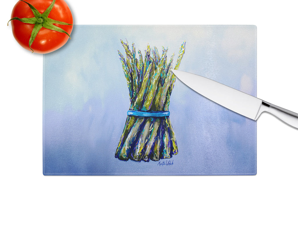 Fresh Bunch Asparagus Cutting Board Tempered Glass Kitchen Cutting Surface, Heat Resistant Chopping, Non-Slip Feet, Food Prep & Serving