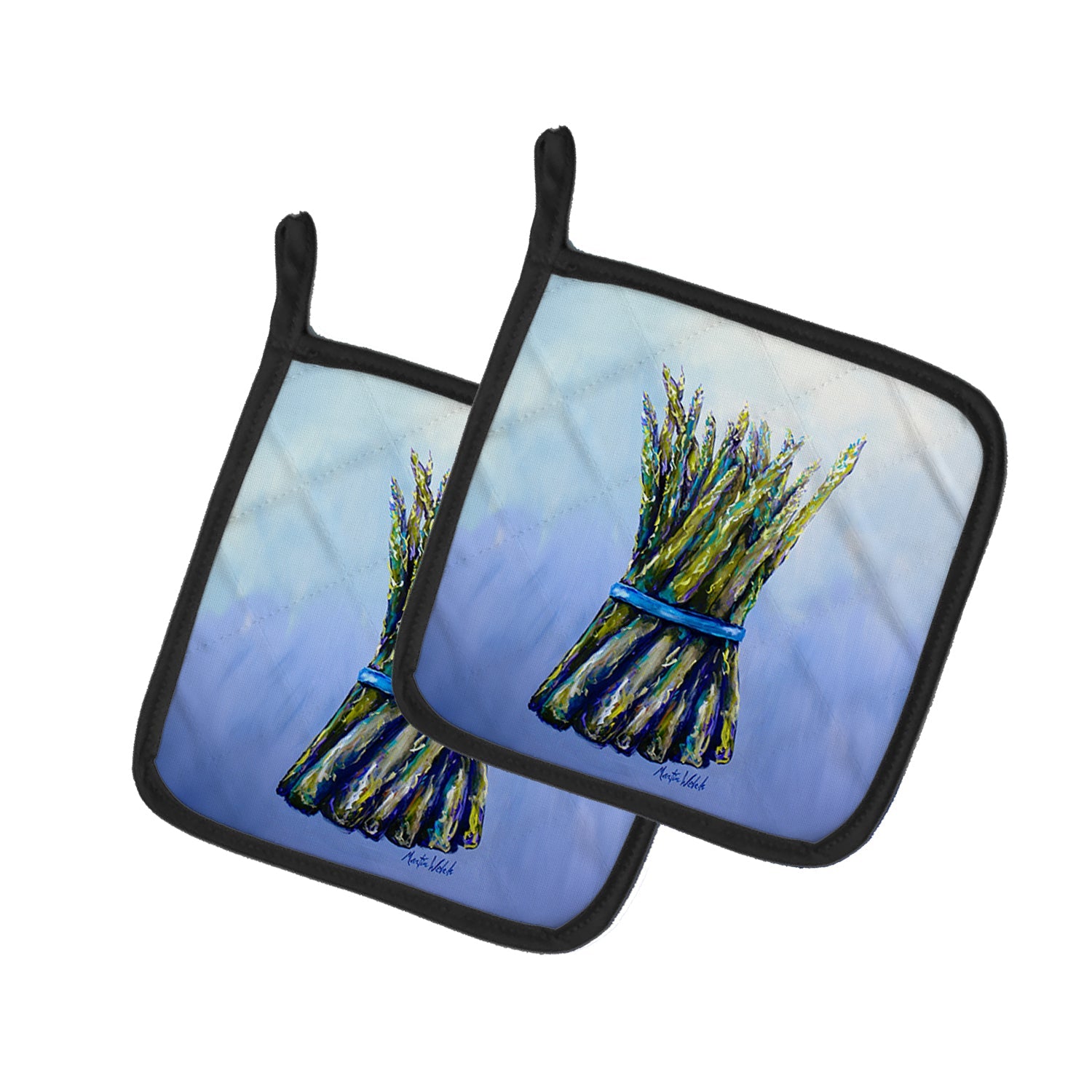 Fresh Bunch Asparagus Pot Holder Set of 2 Heat Resistant Quilted Hot Pads 7.5 x 7.5 Inch, Insulated Kitchen Trivets for Cooking & Baking