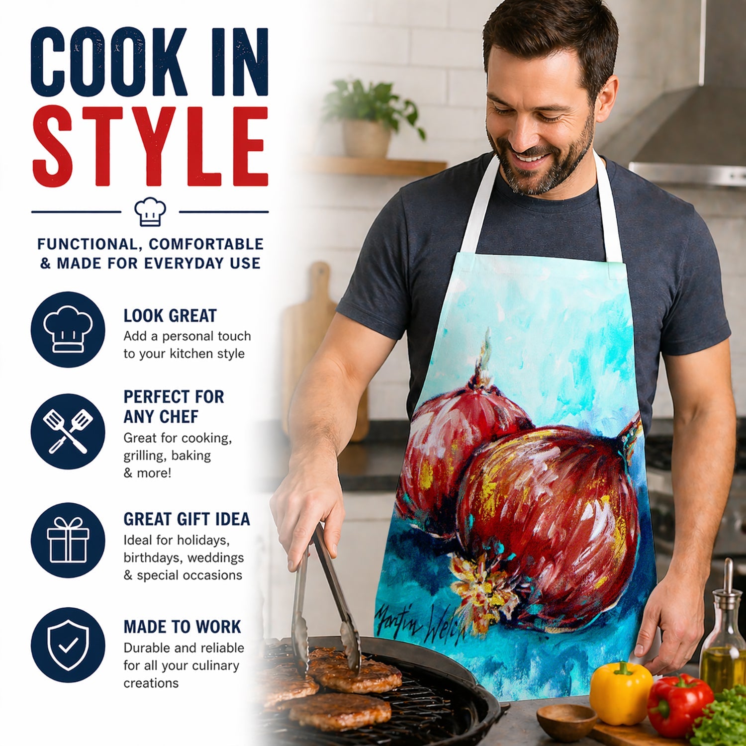 Onion Funions Apron Cooking Kitchen Server Baking Crafts Gardening for Adult Women Men, Unisex, Large, Multicolor