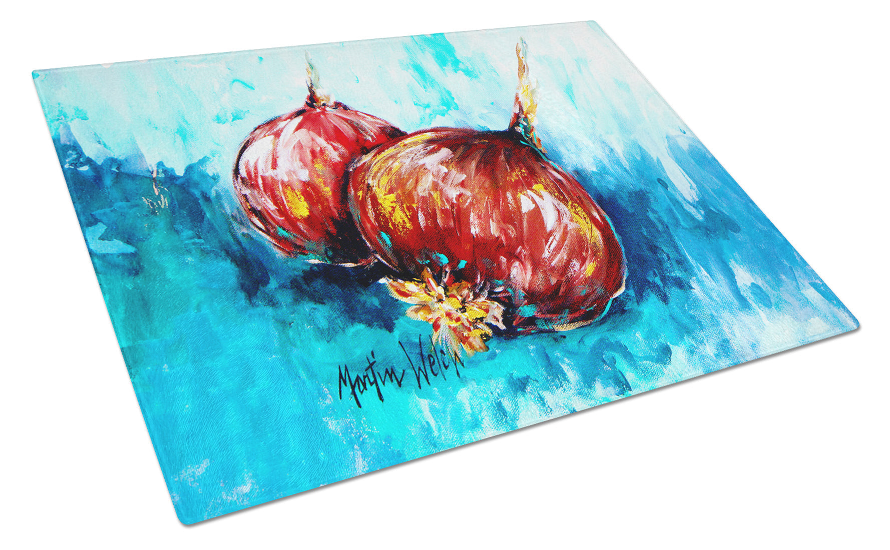 Onion Funions Cutting Board Tempered Glass Kitchen Cutting Surface, Heat Resistant Chopping, Non-Slip Feet, Food Prep & Serving