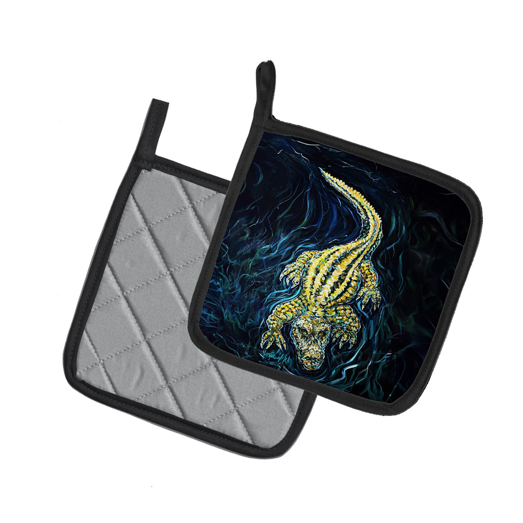 Gator Down Alligator Pot Holder Set of 2 Heat Resistant Quilted Hot Pads 7.5 x 7.5 Inch, Insulated Kitchen Trivets for Cooking & Baking