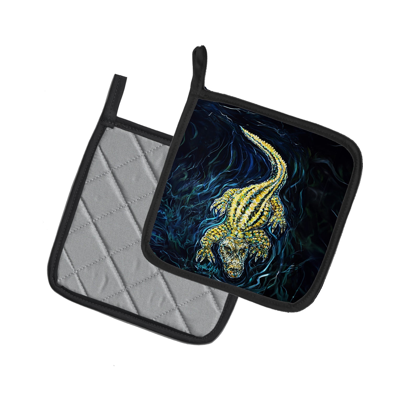 Gator Down Alligator Pot Holder Set of 2 Heat Resistant Quilted Hot Pads 7.5 x 7.5 Inch, Insulated Kitchen Trivets for Cooking & Baking