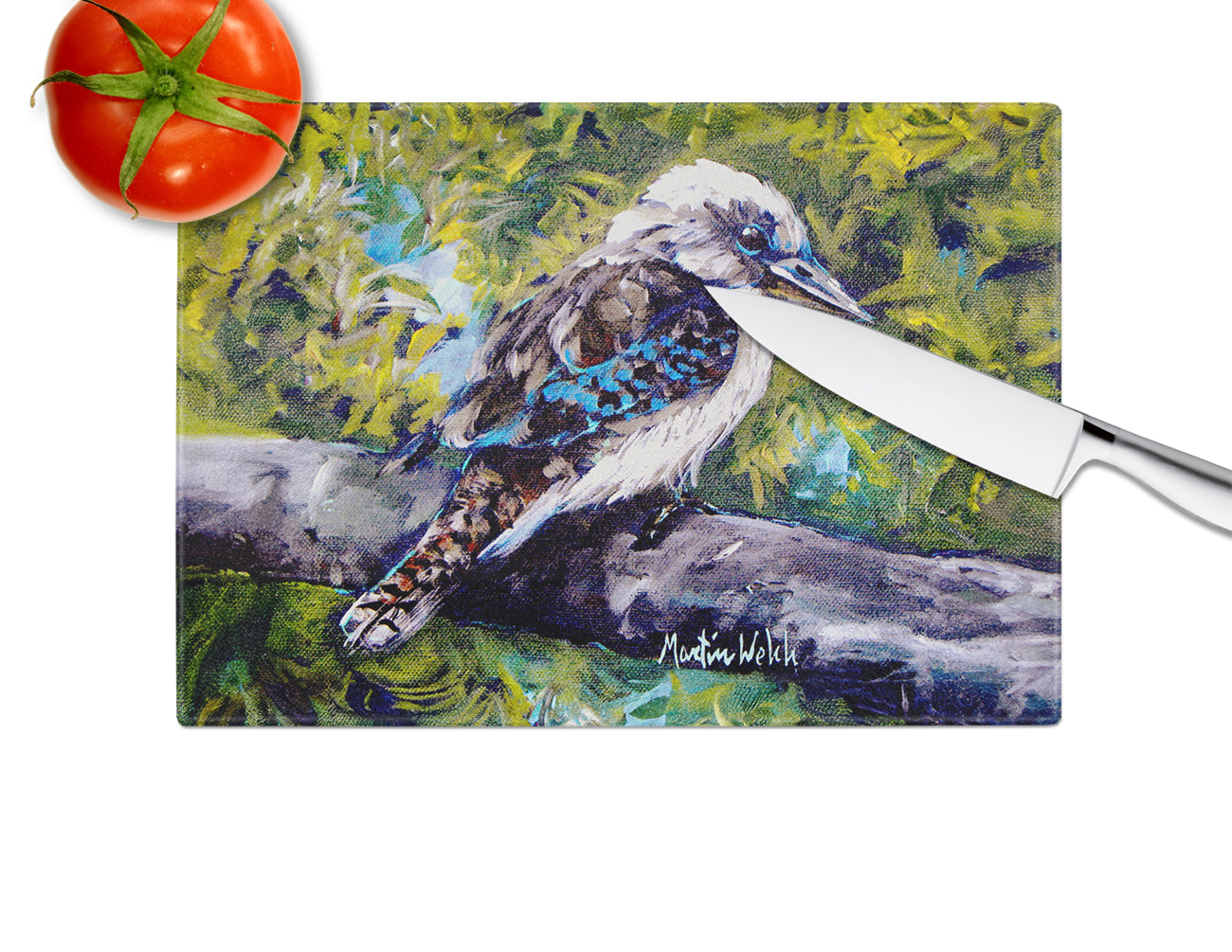 G'Day Mate Bird Cutting Board Tempered Glass Kitchen Cutting Surface, Heat Resistant Chopping, Non-Slip Feet, Food Prep & Serving