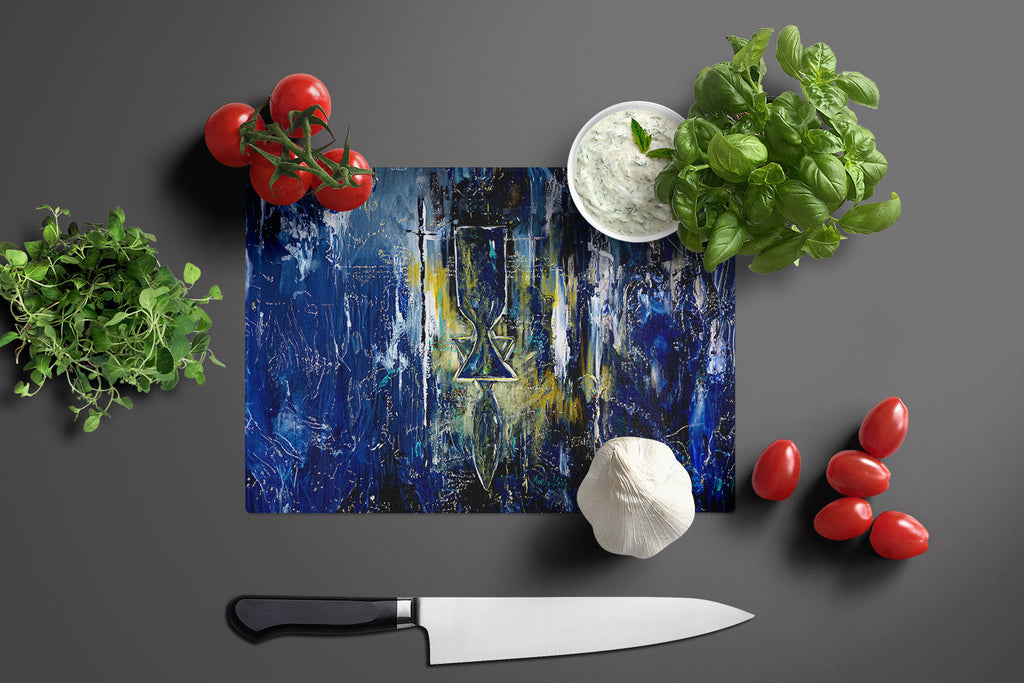 Glimer Star of David Cutting Board Tempered Glass Kitchen Cutting Surface, Heat Resistant Chopping, Non-Slip Feet, Food Prep & Serving