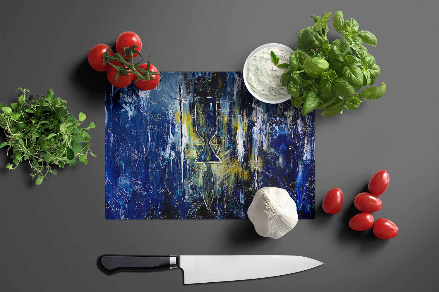 Glimer Star of David Cutting Board Tempered Glass Kitchen Cutting Surface, Heat Resistant Chopping, Non-Slip Feet, Food Prep & Serving