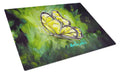 Glover Fly Sage Butterfly Cutting Board Tempered Glass Kitchen Cutting Surface, Heat Resistant Chopping, Non-Slip Feet, Food Prep & Serving