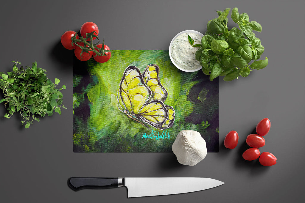 Glover Fly Sage Butterfly Cutting Board Tempered Glass Kitchen Cutting Surface, Heat Resistant Chopping, Non-Slip Feet, Food Prep & Serving