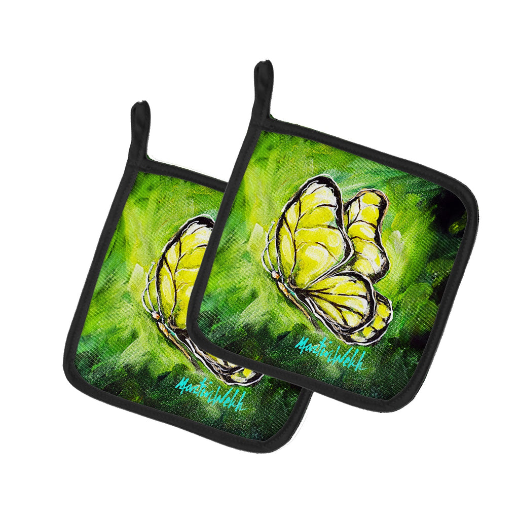 Glover Fly Sage Butterfly Pot Holder Set of 2 Heat Resistant Quilted Hot Pads 7.5 x 7.5 Inch, Insulated Kitchen Trivets for Cooking & Baking