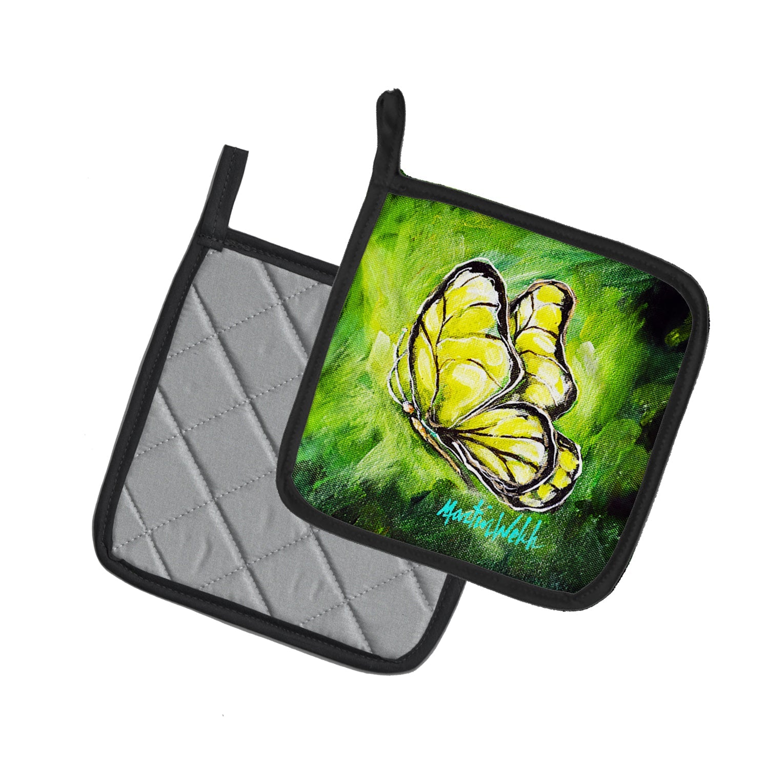 Glover Fly Sage Butterfly Pot Holder Set of 2 Heat Resistant Quilted Hot Pads 7.5 x 7.5 Inch, Insulated Kitchen Trivets for Cooking & Baking