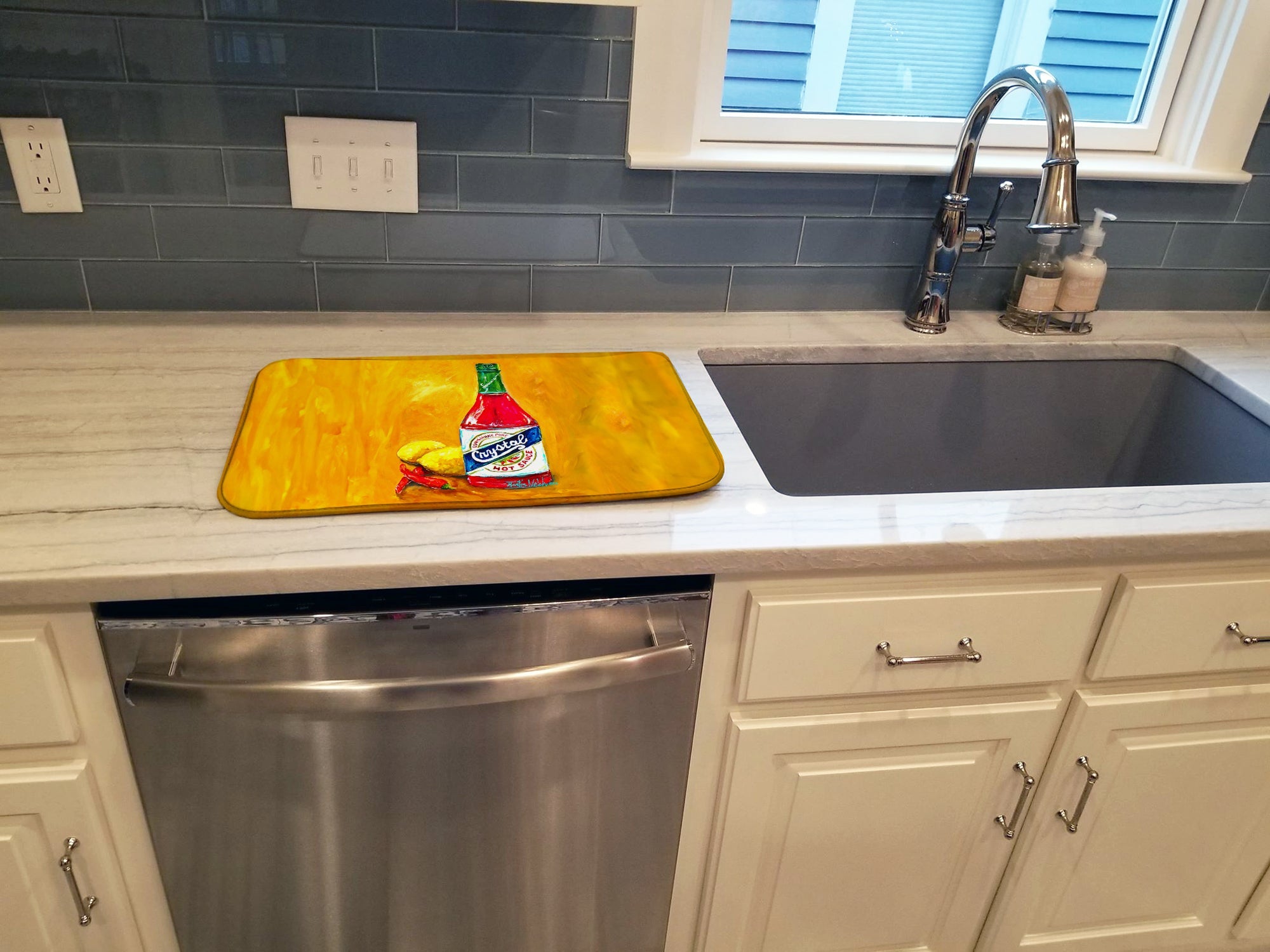 Got Sauce Hot Sauce Dish Drying Mat Absorbent Dish Drying Mat Pad for Kitchen Counter Dish Drainer Mat for Countertop, 14 x 21", Multicolor