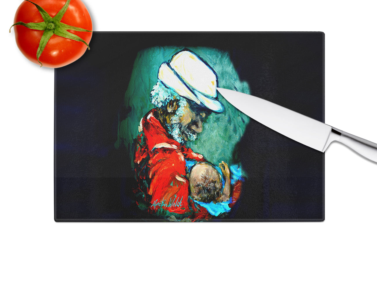 Grand Pappy and Baby Cutting Board Tempered Glass Kitchen Cutting Surface, Heat Resistant Chopping, Non-Slip Feet, Food Prep & Serving