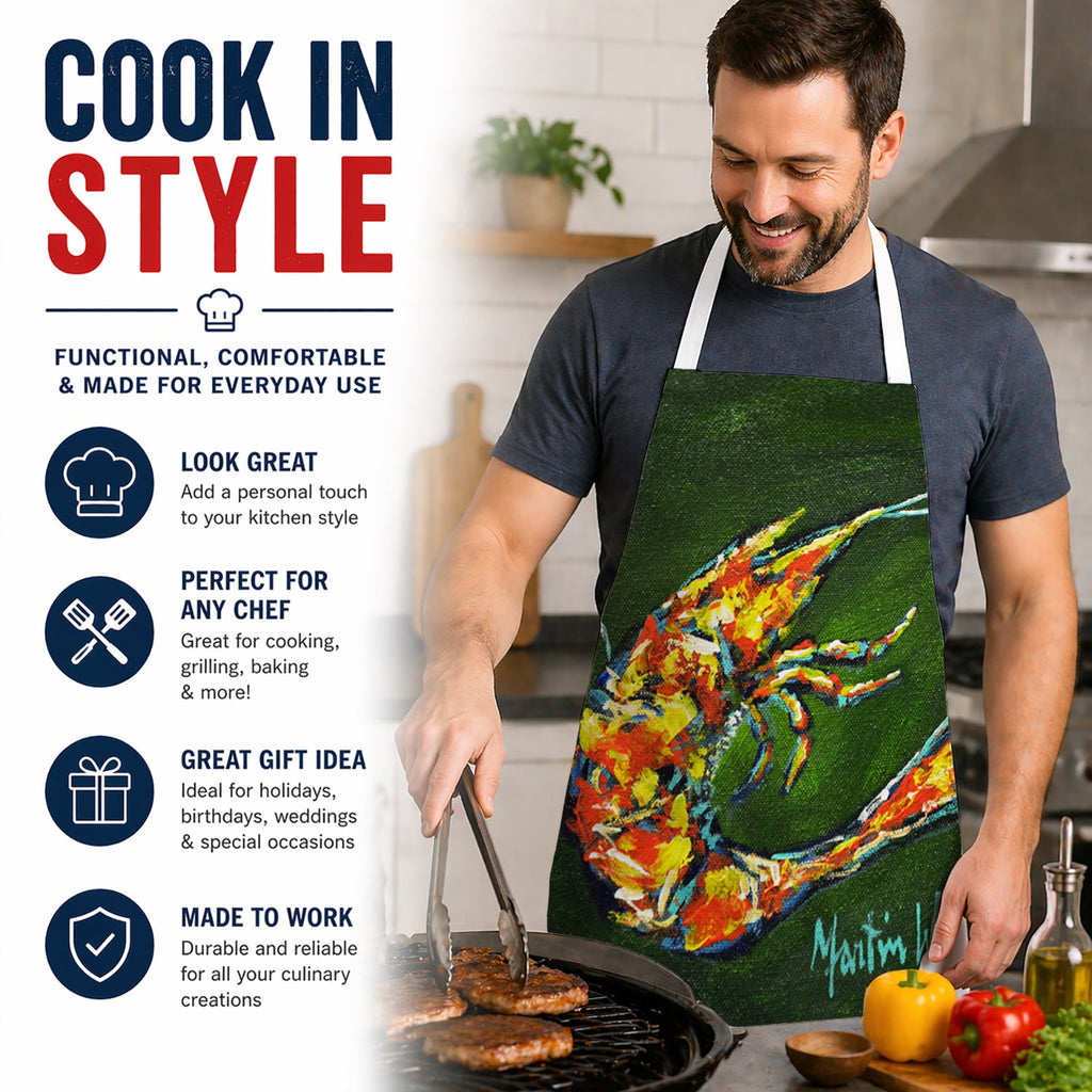 Green Waters Shrimp Apron Cooking Kitchen Server Baking Crafts Gardening for Adult Women Men, Unisex, Large, Multicolor
