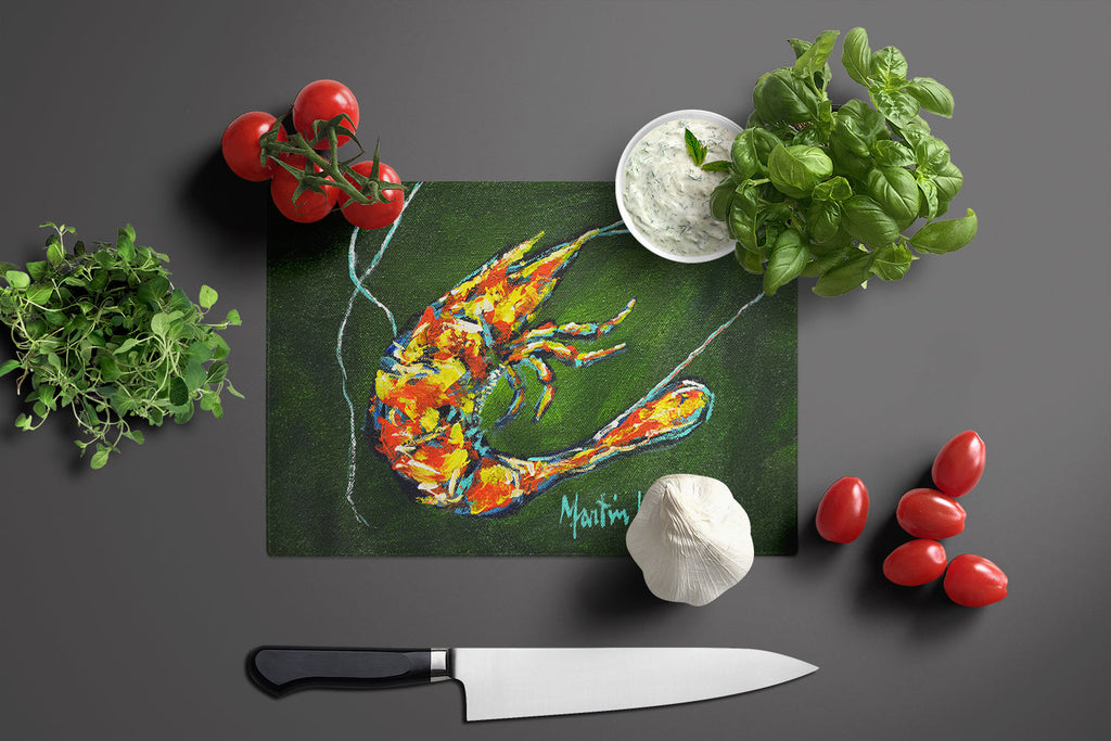Green Waters Shrimp Cutting Board Tempered Glass Kitchen Cutting Surface, Heat Resistant Chopping, Non-Slip Feet, Food Prep & Serving
