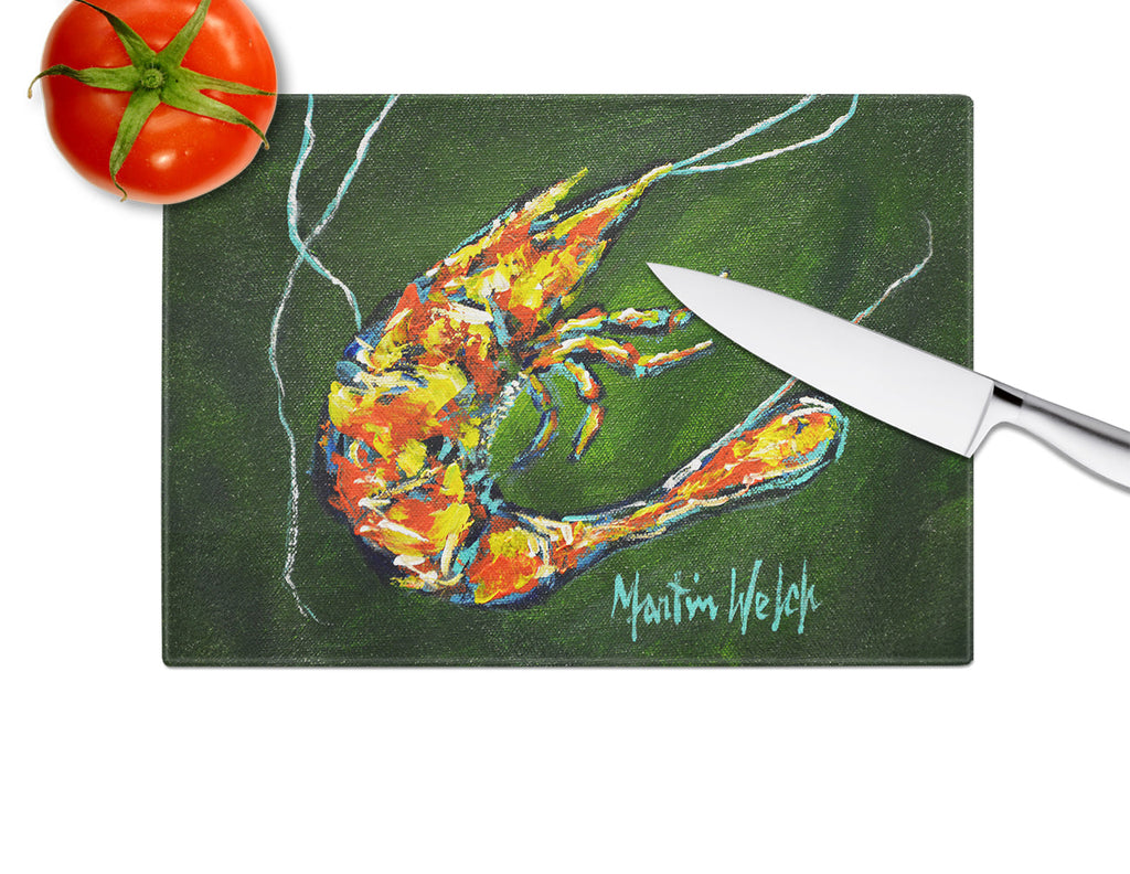Green Waters Shrimp Cutting Board Tempered Glass Kitchen Cutting Surface, Heat Resistant Chopping, Non-Slip Feet, Food Prep & Serving