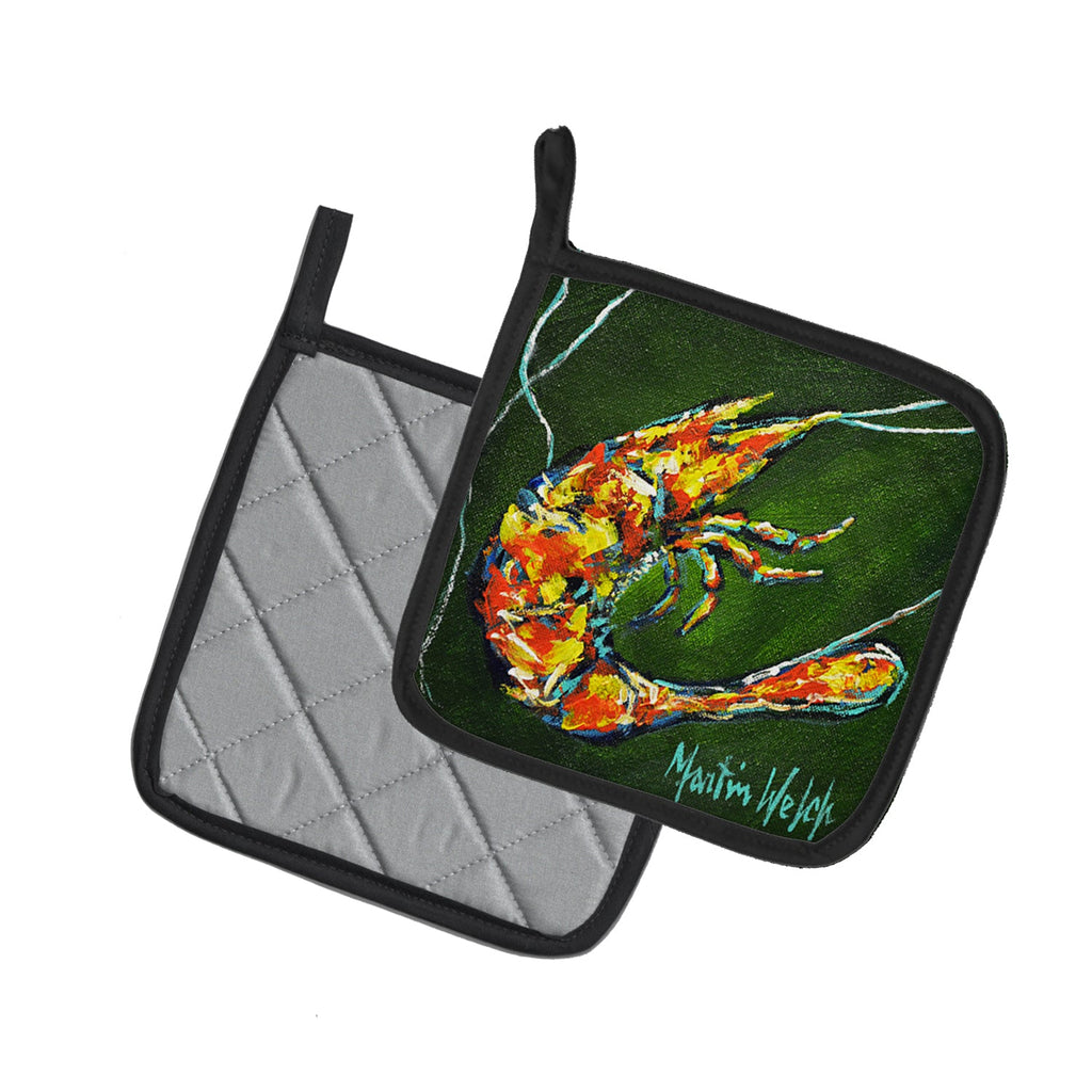 Green Waters Shrimp Pot Holder Set of 2 Heat Resistant Quilted Hot Pads 7.5 x 7.5 Inch, Insulated Kitchen Trivets for Cooking & Baking