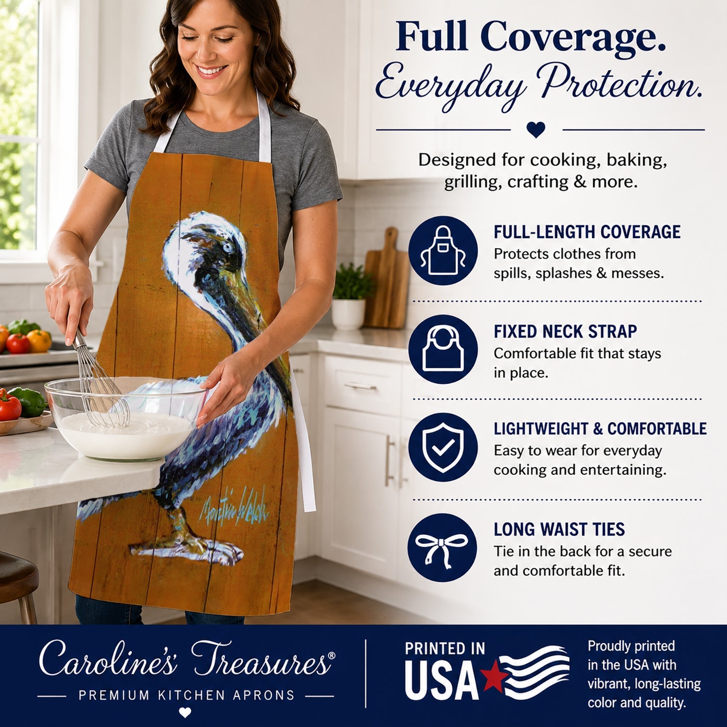Hangin In Pelican Apron Cooking Kitchen Server Baking Crafts Gardening for Adult Women Men, Unisex, Large, Multicolor