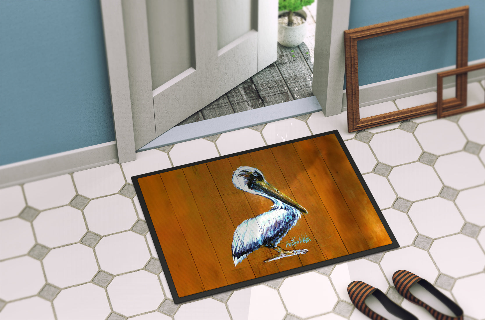 Hangin In Pelican Doormat Indoor Outdoor 18H X 27W Front Door Mat Rugs for Entryway, Non Slip Washable