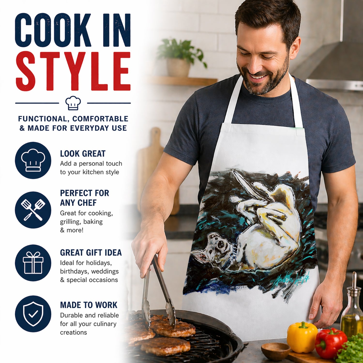 Happy Times Greyhoud Apron Cooking Kitchen Server Baking Crafts Gardening for Adult Women Men, Unisex, Large, Multicolor