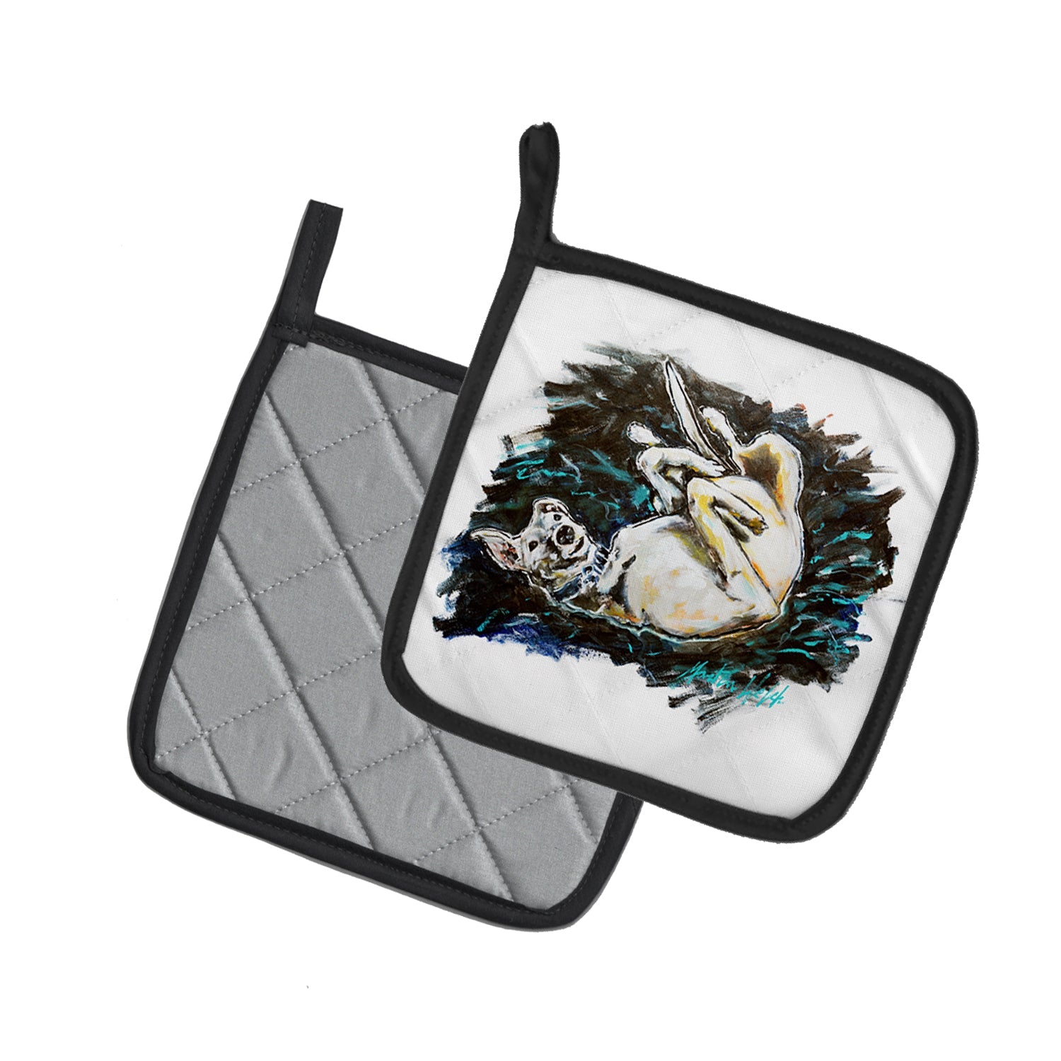 Happy Times Greyhoud Pot Holder Set of 2 Heat Resistant Quilted Hot Pads 7.5 x 7.5 Inch, Insulated Kitchen Trivets for Cooking & Baking
