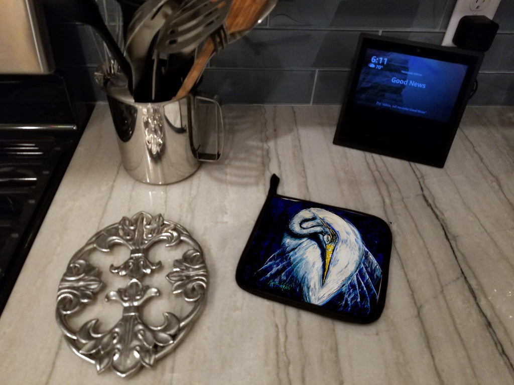 Heron Freshen Up Pot Holder Set of 2 Heat Resistant Quilted Hot Pads 7.5 x 7.5 Inch, Insulated Kitchen Trivets for Cooking & Baking