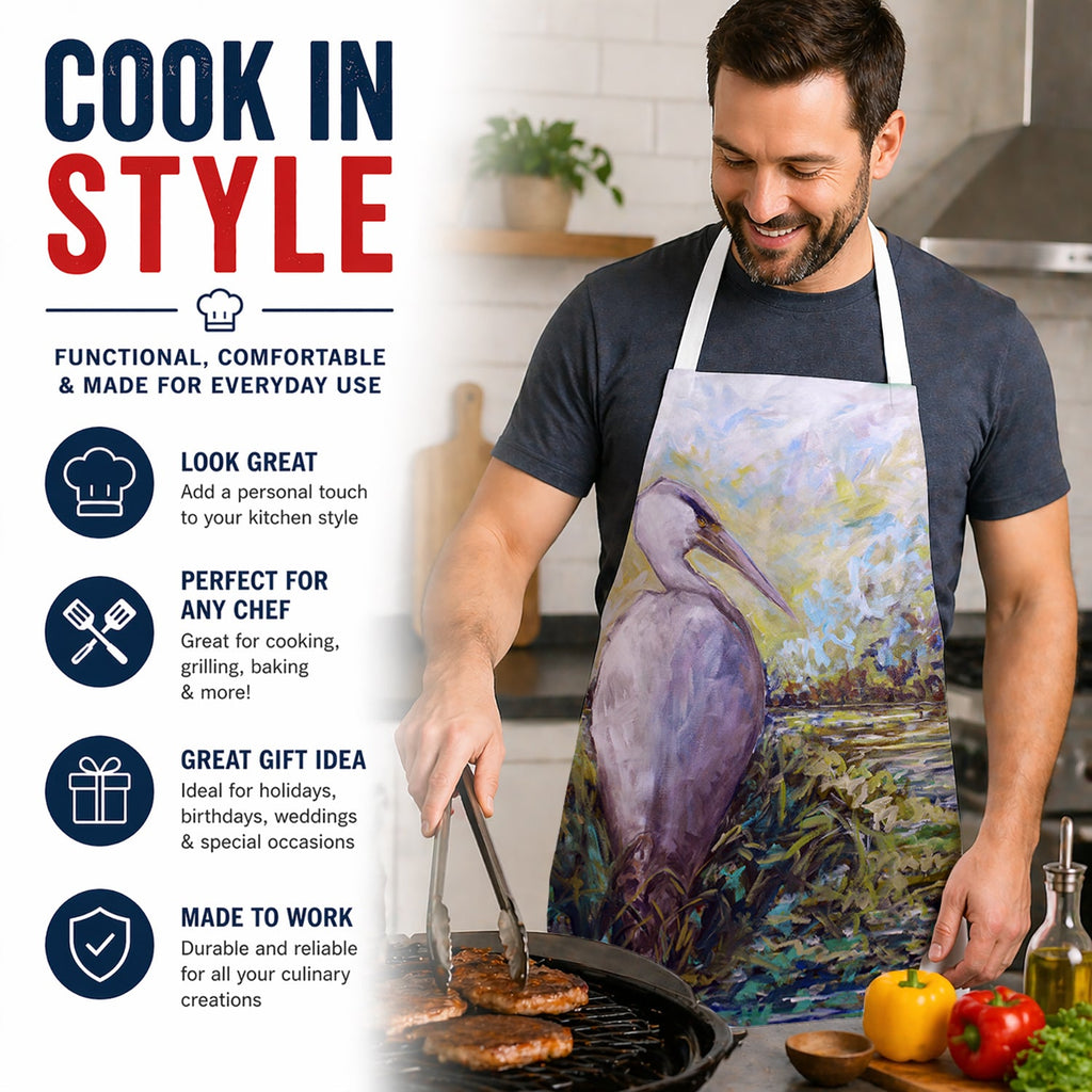 Heron in the Swamp Apron Cooking Kitchen Server Baking Crafts Gardening for Adult Women Men, Unisex, Large, Multicolor