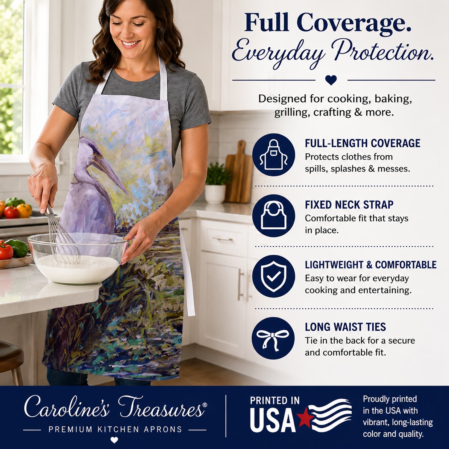 Heron in the Swamp Apron Cooking Kitchen Server Baking Crafts Gardening for Adult Women Men, Unisex, Large, Multicolor